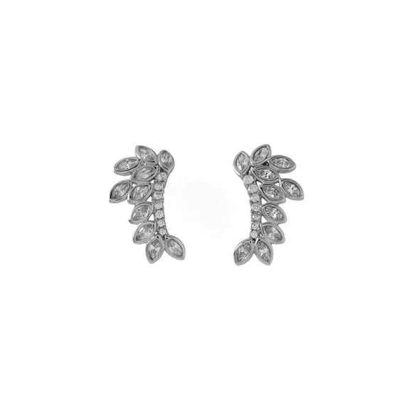 925 Sterling Silver Rhodium Plated CZ Leaf Drop Earrings CZ Leaves Nestled on a CZ Branch Measure 22.4mm Dangle Earring