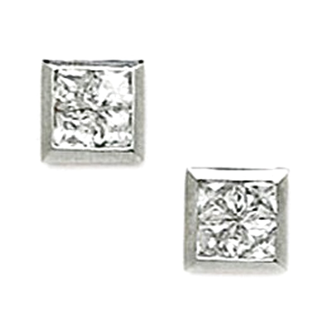 925 Sterling Silver Rhodium Plated CZ Small Square Segmented Screw Back Earrings 7x7mm Stud Earring for Women