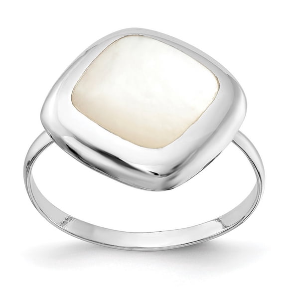 925 Sterling Silver Rhodium Plated Celestial Moon Simulated Mother of Pearl Ring Size 6 Jewelry for Women