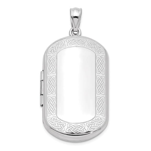 925 Sterling Silver Rhodium-Plated Celtic Border Rectangular Locket