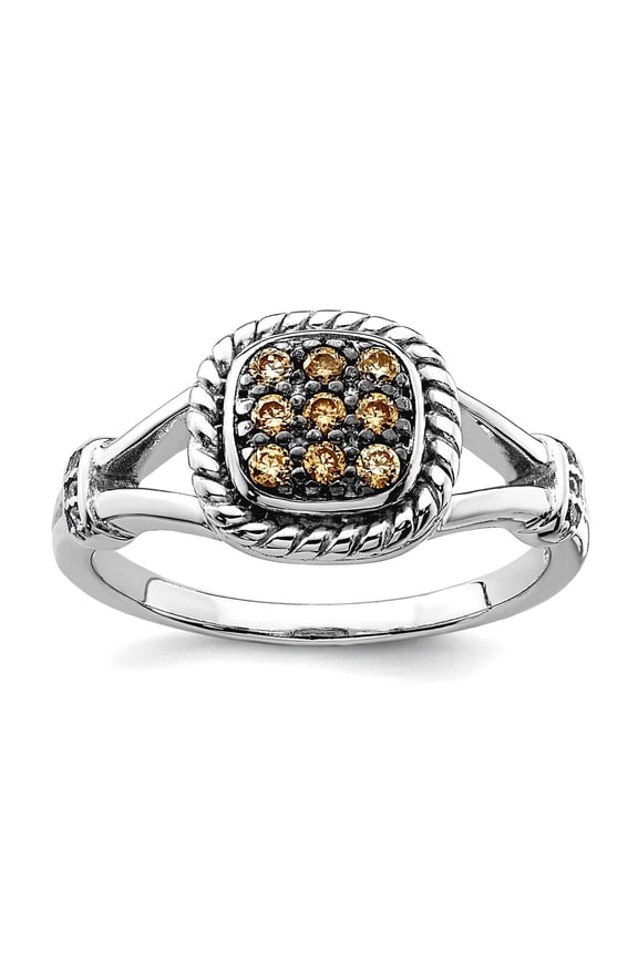 925 Sterling Silver Rhodium Plated Champagne and Clear Cubic Zirconia Ring Size 6 Ring for Women