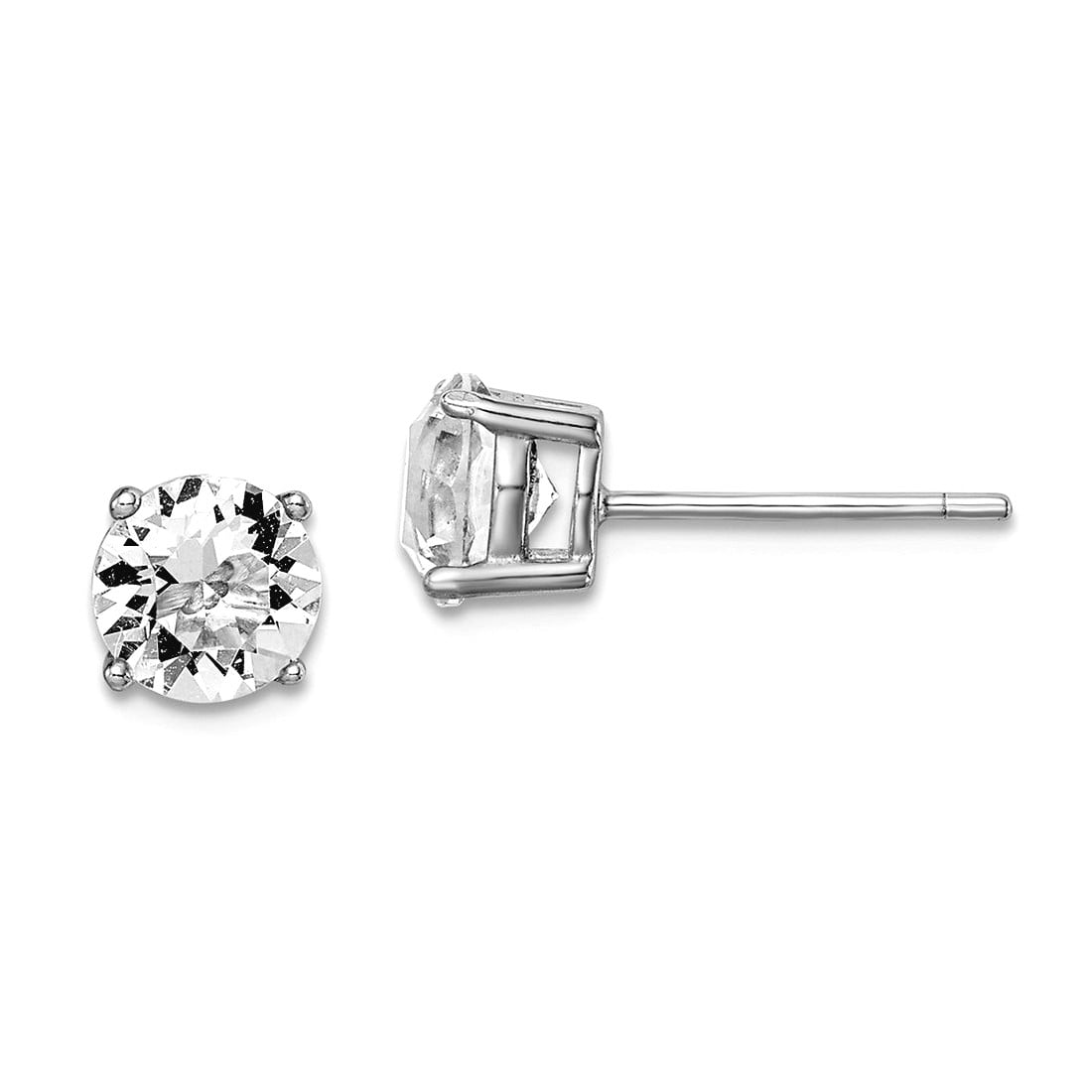 925 Sterling Silver Rhodium Plated Clear Crystal Earrings 6.25x6.25mm Wide Stud Earring for Women