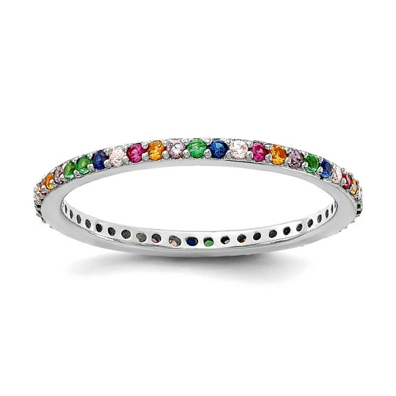 925 Sterling Silver Rhodium Plated Colorful Cubic Zirconia Thin Band Ring Size 6 Ring for Women and Men