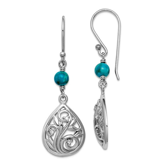 925 Sterling Silver Rhodium Plated Compressed Simulated Turquoise Cubic Zirconia Long Drop Dangle Earrings Measu 39.8x12
