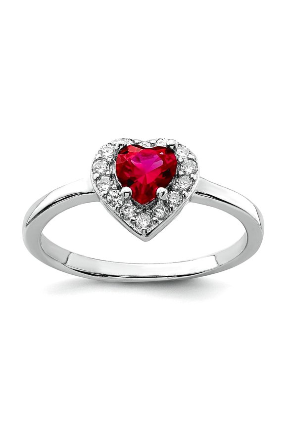 925 Sterling Silver Rhodium Plated Created Corundum and Cubic Zirconia Love Heart Ring Size 8 1.54mm Wide Statement Ring