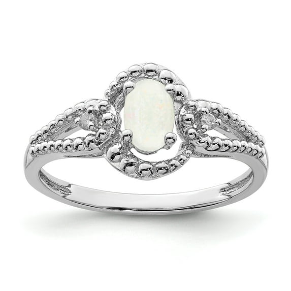 925 Sterling Silver Rhodium-Plated Created Opal and Diamond Ring Size 9