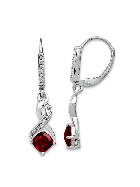 925 Sterling Silver Rhodium Plated Created Ruby and Diamond Earrings 29.5x7.25mm Wide Stud Earring for Women
