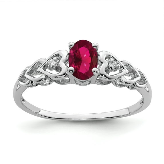 925 Sterling Silver Rhodium-Plated Created Ruby and Diamond Ring Size 10