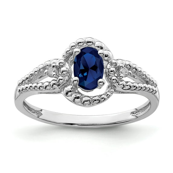 925 Sterling Silver Rhodium-Plated Created Sapphire and Diamond Ring Size 5