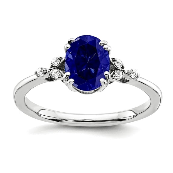 925 Sterling Silver Rhodium Plated Created Sapphire and Diamond Ring ...