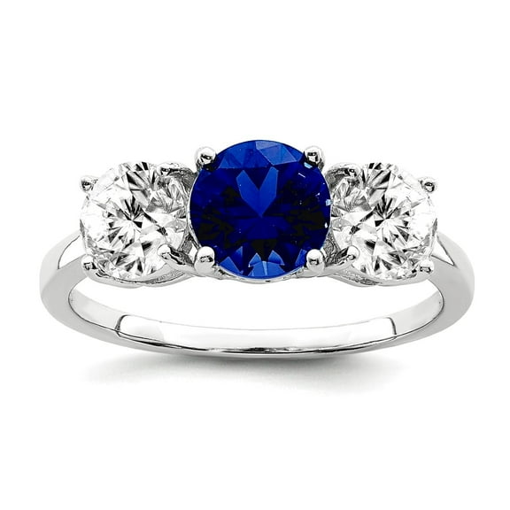 925 Sterling Silver Rhodium Plated Created Spinel and Cubic Zirconia 3 Stone Ring Size 8 1.57mm Wide Ring for Women