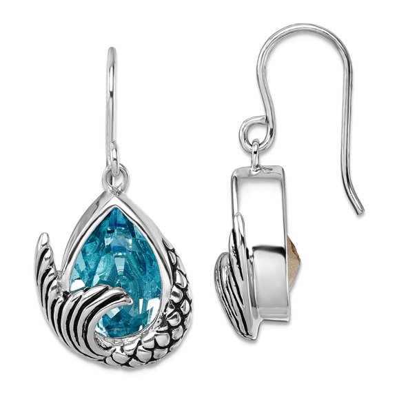 925 Sterling Silver Rhodium Plated Crystal Mermaid Tail Long Drop Dangle Earrings 30x15mm Wide Dangle Earring for Women