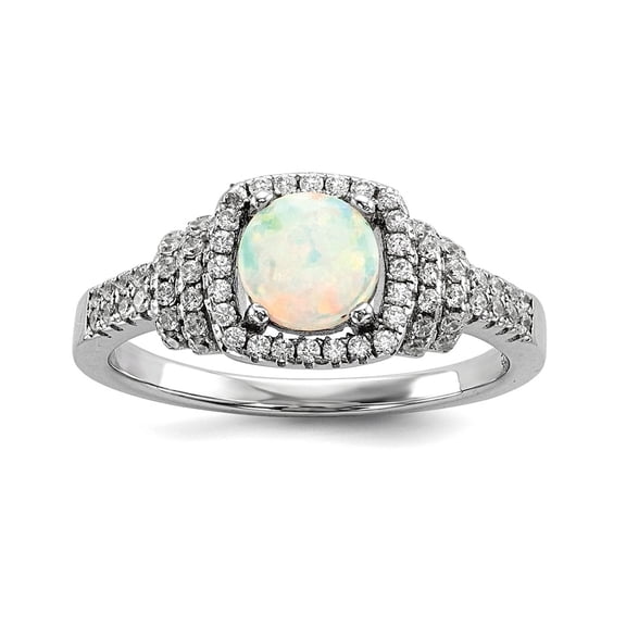 925 Sterling Silver Rhodium Plated Cubic Zirconia and Simulated White Opal Ring Size 6 1.68mm Wide <mm Thick Ring for Wo