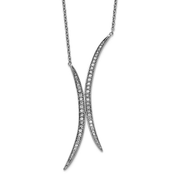 925 Sterling Silver Rhodium Plated Curved Cubic Zirconia Necklace 24 Inch 14mm Wide Pendant Necklace for Women