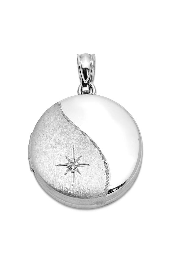 925 Sterling Silver Rhodium Plated Diamond 20mm Round Locket Locket Necklace for Women