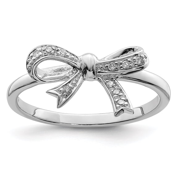 925 Sterling Silver Rhodium Plated Diamond Bow Ring Size 7