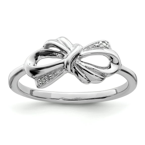 925 Sterling Silver Rhodium Plated Diamond Bow Ring Size 7