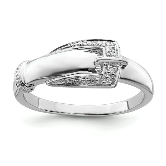 925 Sterling Silver Rhodium Plated Diamond Buckle Ring Size 8