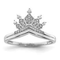 925 Sterling Silver Rhodium Plated Diamond Crown Ring Size 8 Measures 2mm Wide - Ring for Women