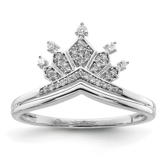 925 Sterling Silver Rhodium Plated Diamond Crown Ring Size 8 Measures 2mm Wide - Ring for Women