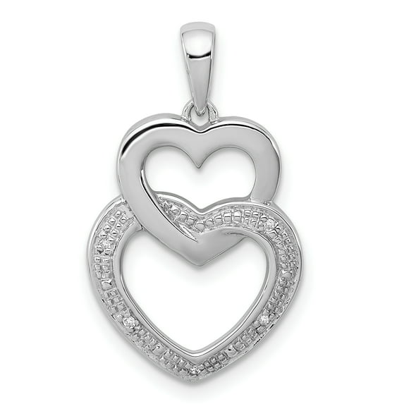 925 Sterling Silver Rhodium Plated Diamond Double Heart Shaped Pendant
