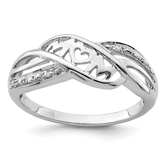 925 Sterling Silver Rhodium Plated Diamond Heart Mom Ring Size 7
