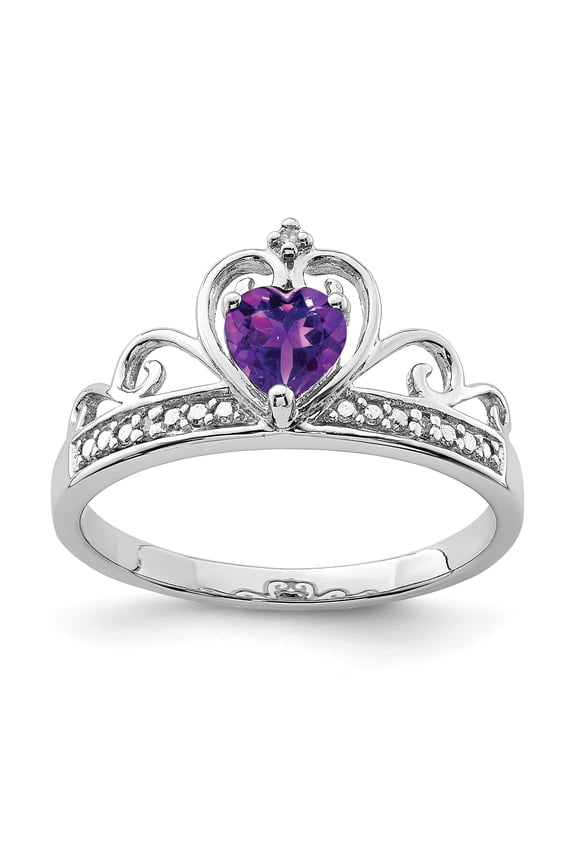 925 Sterling Silver Rhodium Plated Diamond and Amethyst Teardrop Ring Size 6