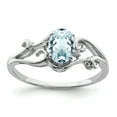 thumbnail image 1 of 925 Sterling Silver Rhodium Plated Diamond and Aquamarine Oval Ring Size 6, 1 of 6