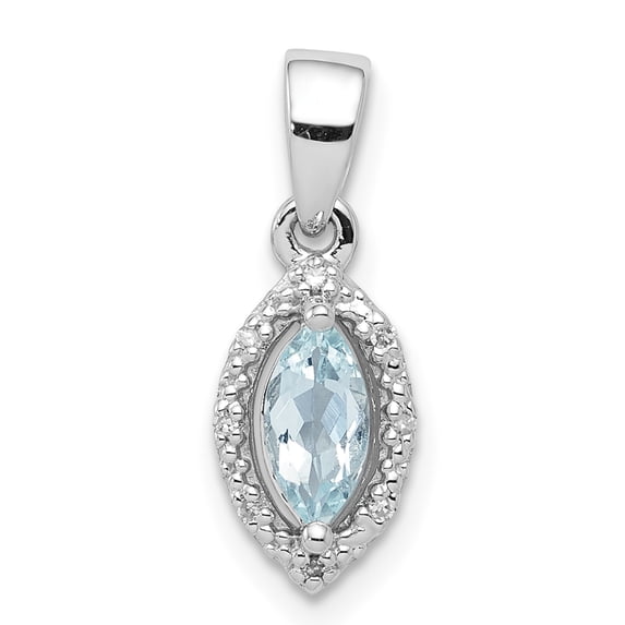 925 Sterling Silver Rhodium Plated Diamond and Aquamarine Pendant
