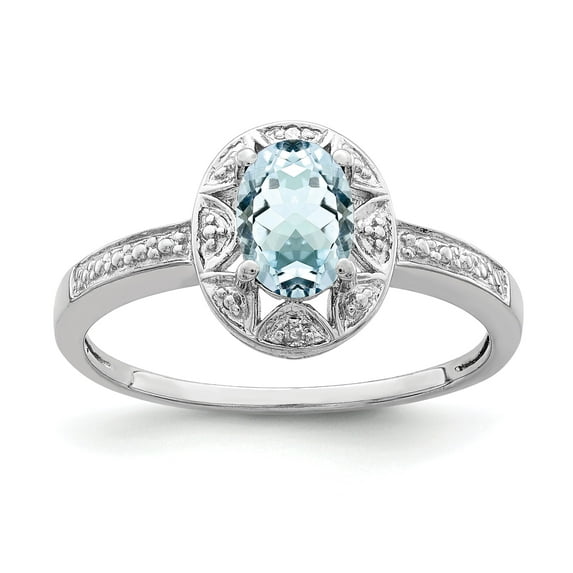 925 Sterling Silver Rhodium-Plated Diamond and Aquamarine Ring Size 10