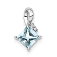 thumbnail image 1 of 925 Sterling Silver Rhodium Plated Diamond and Aquamarine Square Shaped Pendant, 1 of 5