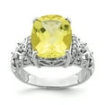 thumbnail image 1 of 925 Sterling Silver Rhodium-Plated Diamond and Checker-Cut Lemon Quartz Ring Size 7, 1 of 6
