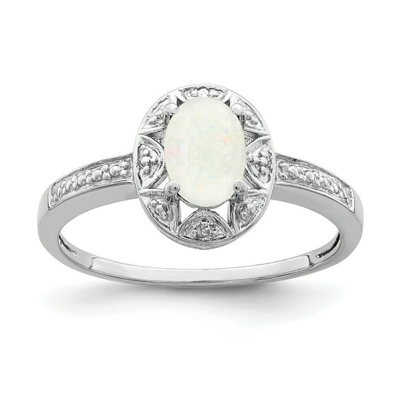 925 Sterling Silver Rhodium-Plated Diamond and Created Opal Ring Size 8