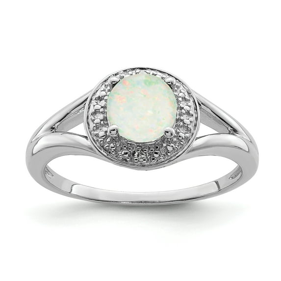 925 Sterling Silver Rhodium-Plated Diamond and Created Opal Ring Size 8