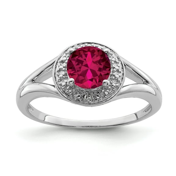925 Sterling Silver Rhodium-Plated Diamond and Created Ruby Ring Size 9