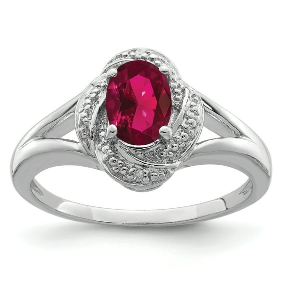 925 Sterling Silver Rhodium-Plated Diamond and Created Ruby Ring Size 9