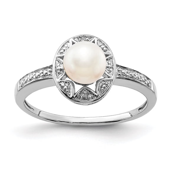 925 Sterling Silver Rhodium-Plated Diamond and Freshwater Cultured Pearl Ring Size 5