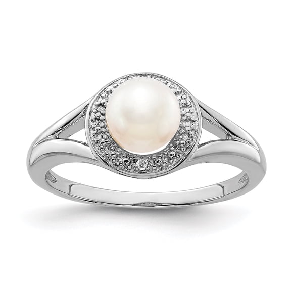 925 Sterling Silver Rhodium-Plated Diamond and Freshwater Cultured Pearl Ring Size 5