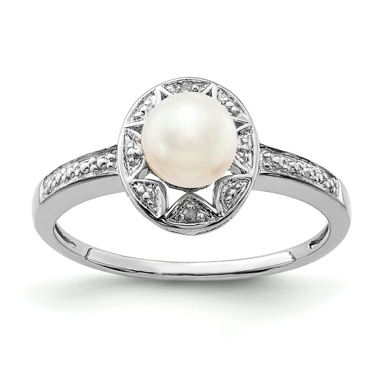 925 Sterling Silver Rhodium Plated Diamond and Freshwater Cultured
