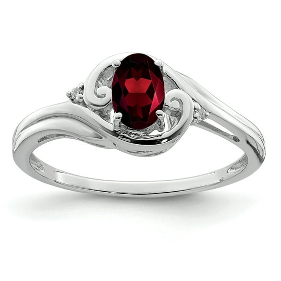925 Sterling Silver Rhodium Plated Diamond and Garnet Ring Size 7