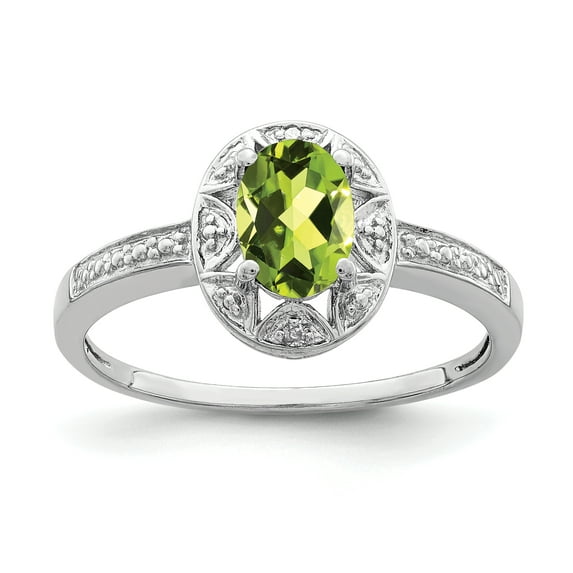 925 Sterling Silver Rhodium-Plated Diamond and Peridot Ring Size 7