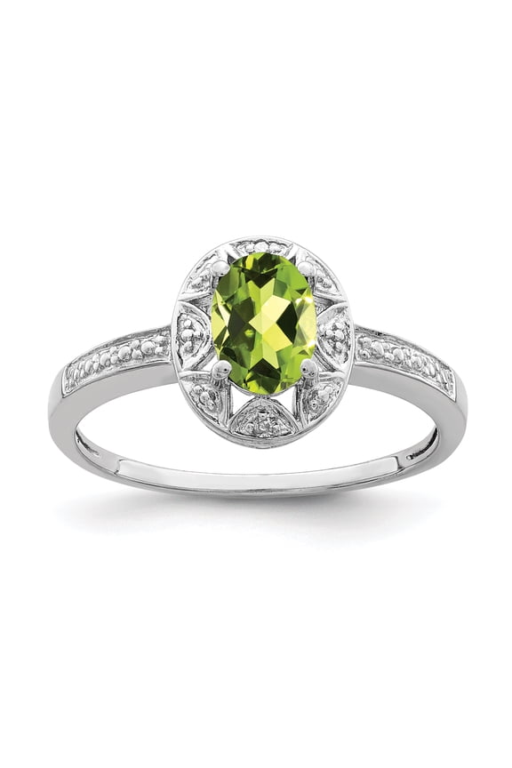 925 Sterling Silver Rhodium-Plated Diamond and Peridot Ring Size 8