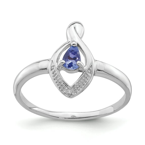 925 Sterling Silver Rhodium-Plated Diamond and Tanzanite Ring Size 6