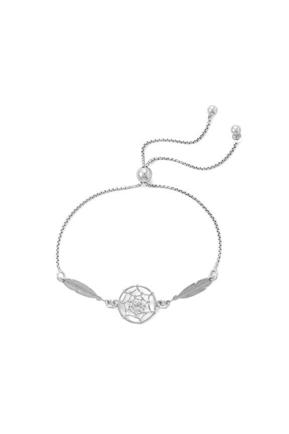 925 Sterling Silver Rhodium Plated Dream Catcher Bolo Bracelet Adjustable Friendship Link Bracelet for Women
