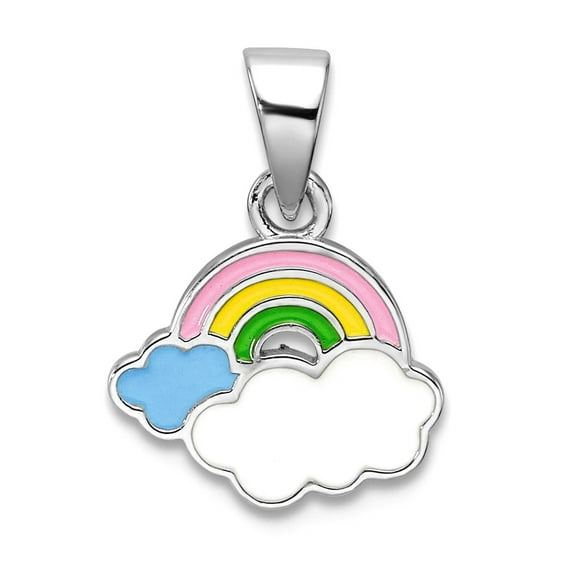 925 Sterling Silver Rhodium Plated Enamel Rainbow Mini Pendant Necklace 15.45x11.2mm Wide 1.25mm Thick Pendant for Women