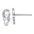 thumbnail image 1 of 925 Sterling Silver Rhodium Plated Enamel Seahorse Mini Post Earrings 9.5x4.9mm Wide Stud Earring for Women, 1 of 2