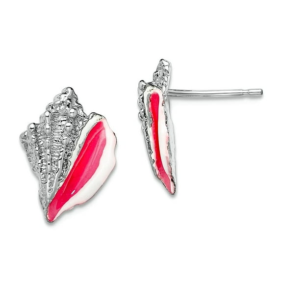 925 Sterling Silver Rhodium Plated Enameled Conch Shell Post Earrings 15.5x11mm Wide Stud Earring for Women