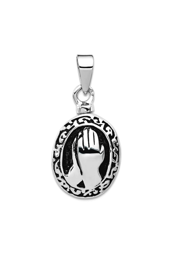 925 Sterling Silver Rhodium Plated Enameled Praying Hands Ash Holr Pendant Necklace 19.3x14mm Wide Pendant for Women