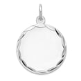 thumbnail image 1 of 925 Sterling Silver Rhodium Plated Eng. Round Polish Front Satin Back Disc Charm 24.1x17.4mm Wide 0.7mm Thick Pendant Ne, 1 of 2