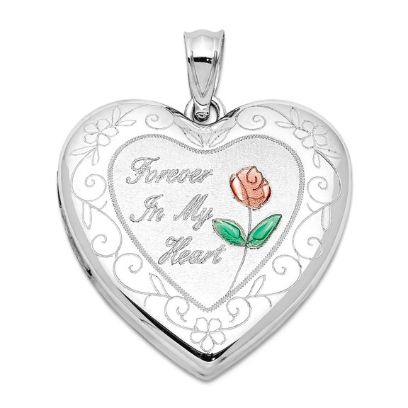 925 Sterling Silver Rhodium Plated Epoxy Rose Ash Holder Love Heart Locket 30x23.75mm Wide Locket Necklace for Women